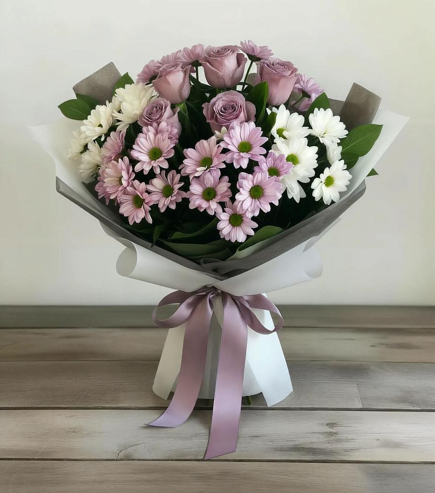 Букет цветов из: Хризантемы и Розы в Балабаново