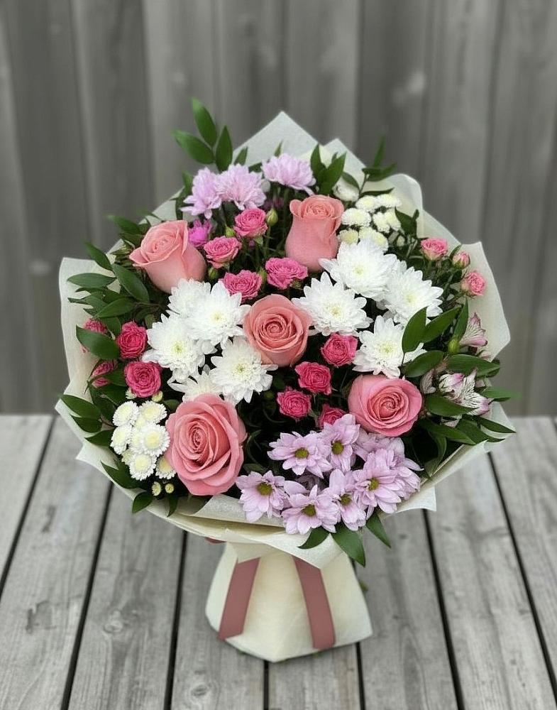 Букет цветов из: Альстромерии, Гвоздики, Розы и Хризантемы в Балабаново