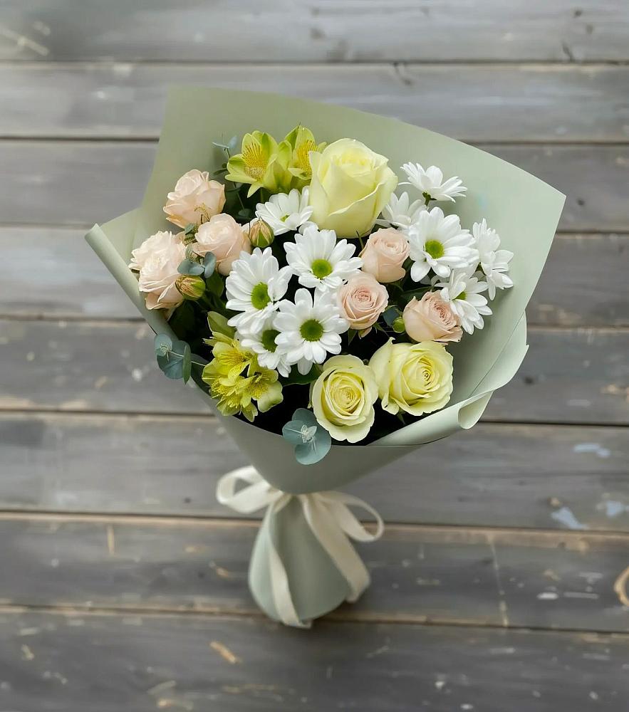 Букет цветов из: Альстромерии, Розы и Хризантемы в Балабаново