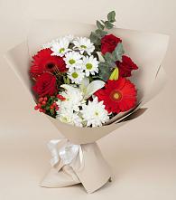 Букет цветов из:  Розы, Хризантемы, Герберы и Лилии в Балабаново