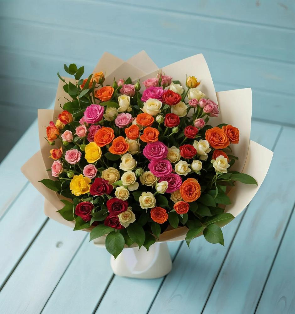 Букет Микс из разноцветных кустовых роз в Балабаново