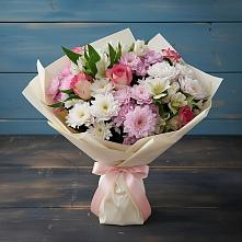 Букет цветов из:  Хризантемы, Альстромерии и Розы в Балабаново