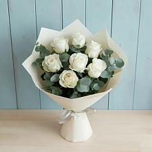 Букет Белые розы в Эвкалипте в Балабаново